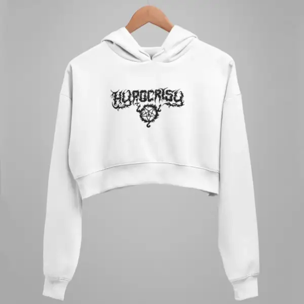 Hypocrisy Crop Hoodie, Hypocrisy Old Logo White Crop Sweatshirt