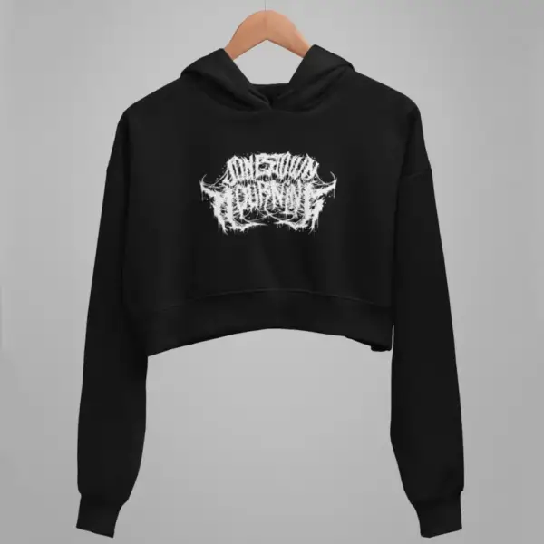 Jonestown Mourning Crop Hoodie, Jonestown Mourning Logo Black Crop Sweatshirt