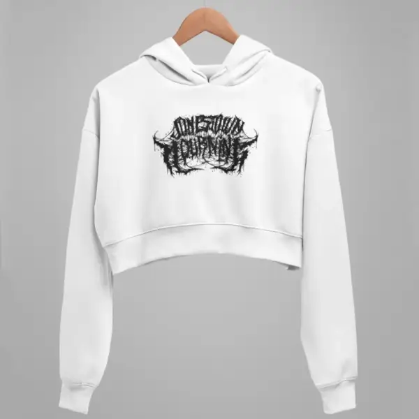 Jonestown Mourning Crop Hoodie, Jonestown Mourning Logo White Crop Sweatshirt