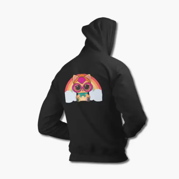 Lol Surprise Cat Hoodie, Lol Surprise Rainbow Cat Black Hoodie - Image 2