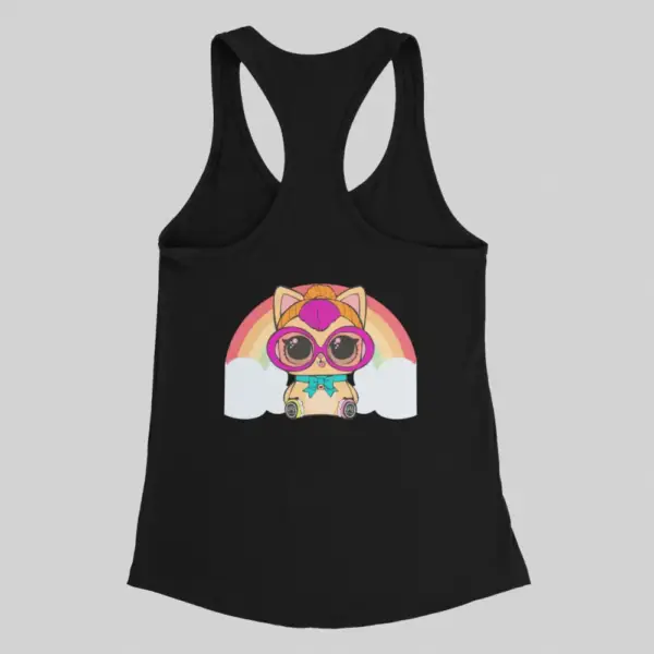 Lol Surprise Cat Tank Top, Lol Surprise Rainbow Cat Black Tank Top - Image 2