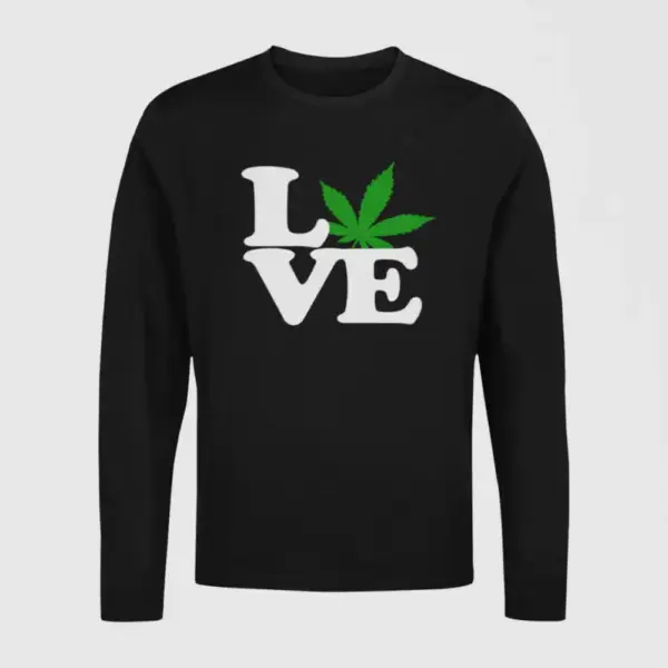 Love Weed Cannabis Longsleeve T-Shirt, Love Weed Cannabis Black Long Sleeve