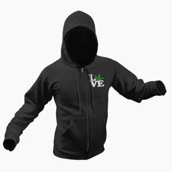 Love Weed Cannabis Zip Hoodie, Love Weed Cannabis Black Zip Up Hoodie - Image 2