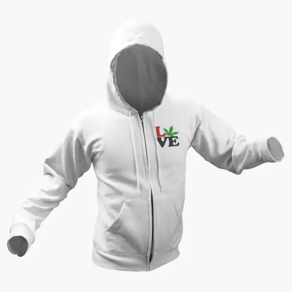 Love Weed Cannabis Zip Hoodie, Love Weed Cannabis White Zip Up Hoodie - Image 2