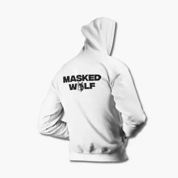 Masked Wolf Zip Hoodie, Masked Wolf Logo White Zipper Hoodie, Hip Hop Merchandise