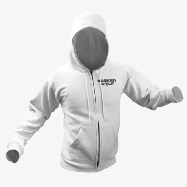 Masked Wolf Zip Hoodie, Masked Wolf Logo White Zipper Hoodie, Hip Hop Merchandise - Image 2
