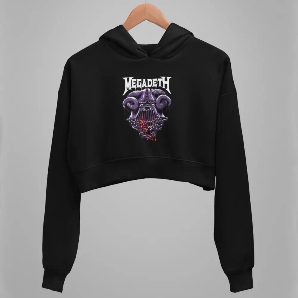 Megadeth Crop Hoodie, Megadeth Artwork Black Crop Sweatshirt
