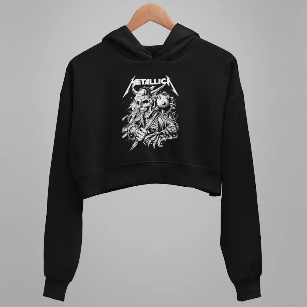 Metallica Crop Hoodie, Metallica Helsinki Finland Concert Black Crop Sweatshirt