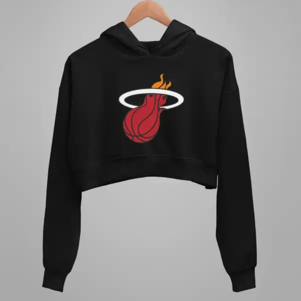 Miami Heat Crop Hoodie, Miami Heat Logo Black Crop Sweatshirt