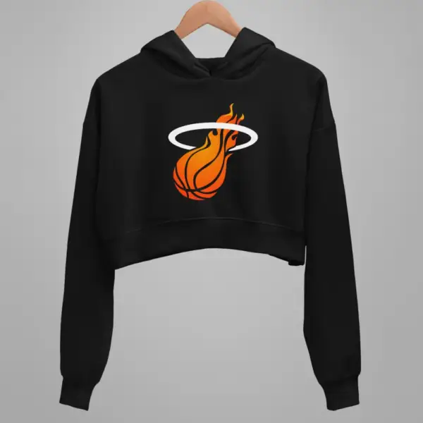 Miami Heat Crop Hoodie, Miami Heat Logo Black Crop Sweatshirt