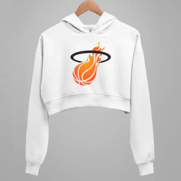 Miami Heat Crop Hoodie, Miami Heat Logo White Crop Sweatshirt