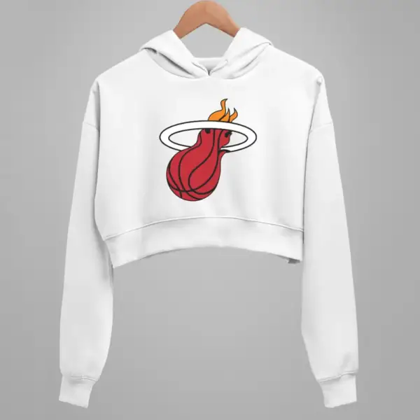 Miami Heat Crop Hoodie, Miami Heat Logo White Crop Sweatshirt