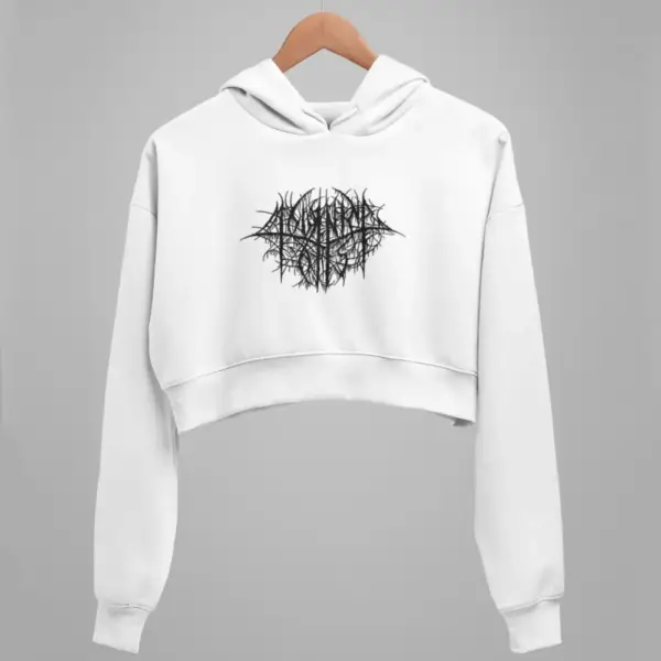 Mourning Forest Crop Hoodie, Mourning Forest Logo White Crop Sweatshirt