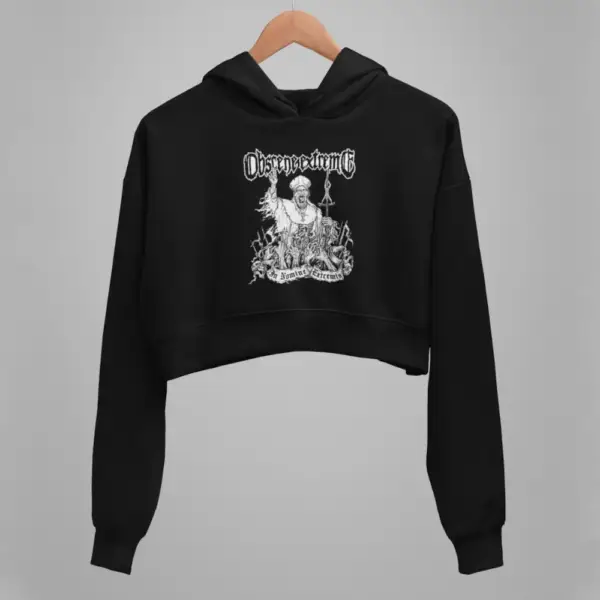 Obscene Crop Hoodie, Obscene Extreme Artwork Black Crop Sweatshirt