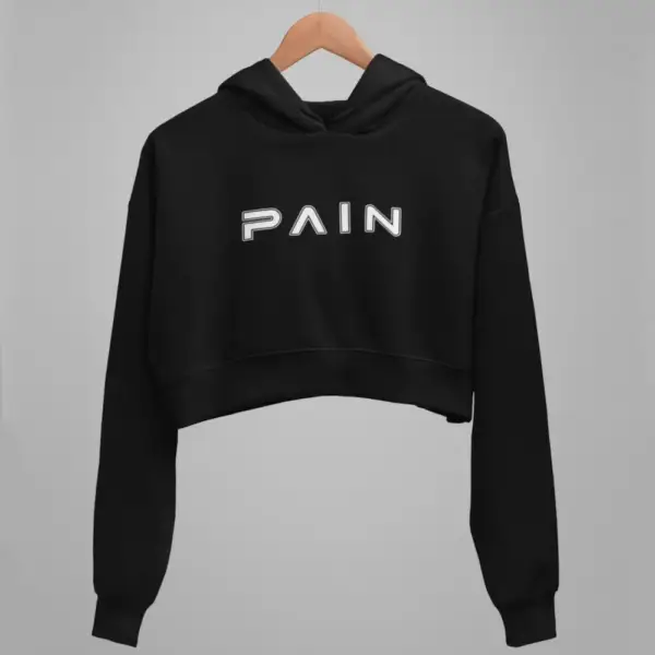Pain Crop Hoodie, Pain Logo Black Crop Sweatshirt