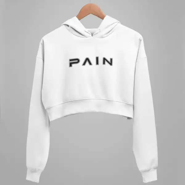 Pain Crop Hoodie, Pain Logo White Crop Sweatshirt