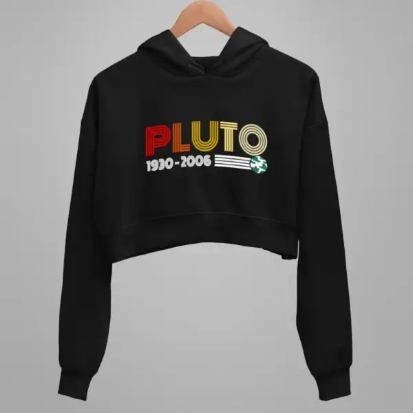 Pluto Crop Hoodie, Pluto 1930 2006 Black Crop Sweatshirt