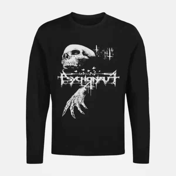 Psychonaut 4 Longsleeve T-Shirt, Psychonaut 4 Logo Skull Artwork Black Long Sleeve, Black Metal Merchandise