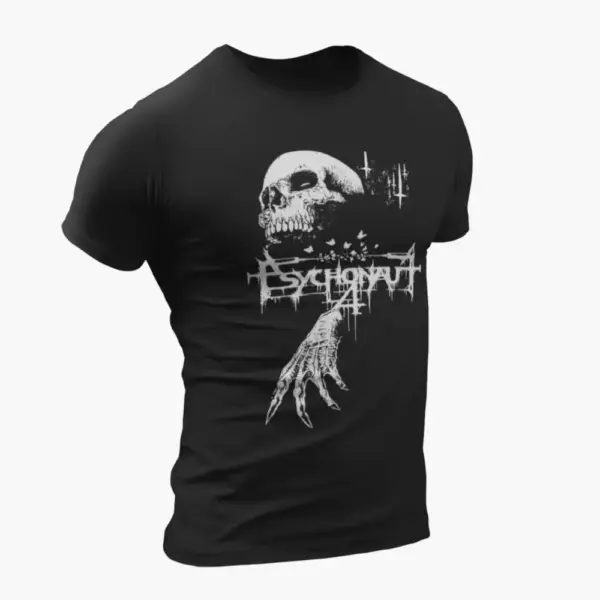 Psychonaut 4 T-Shirt, Psychonaut 4 Logo Skull Artwork Black T-Shirt, Black Metal Merchandise