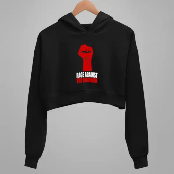 Rage Against The Machine Crop Hoodie, Rage Against The Machine Artwork Black Crop Hoodie