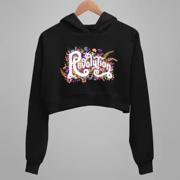 Revolution Crop Hoodie, Beatles Revolution Black Crop Sweatshirt
