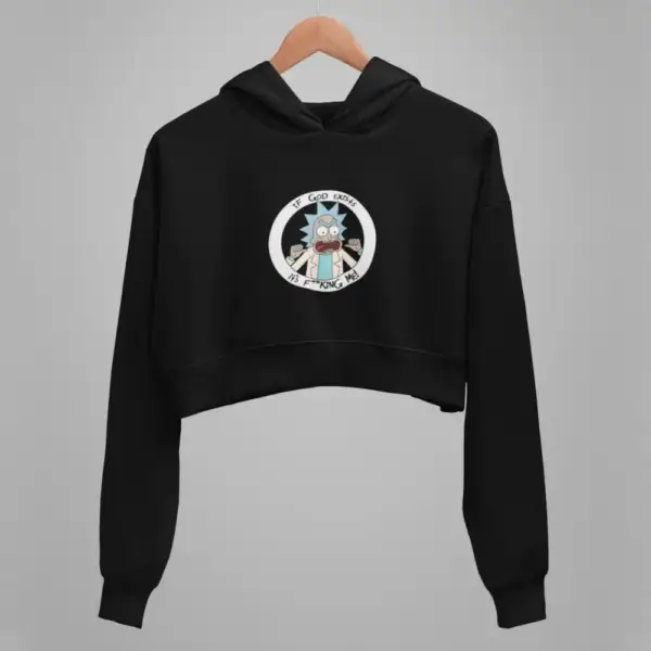 Rick and Morty Crop Hoodie, Rick and Morty Artwork Black Crop Sweatshirt