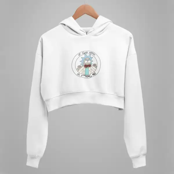 Rick and Morty Crop Hoodie, Rick and Morty Artwork White Crop Sweatshirt