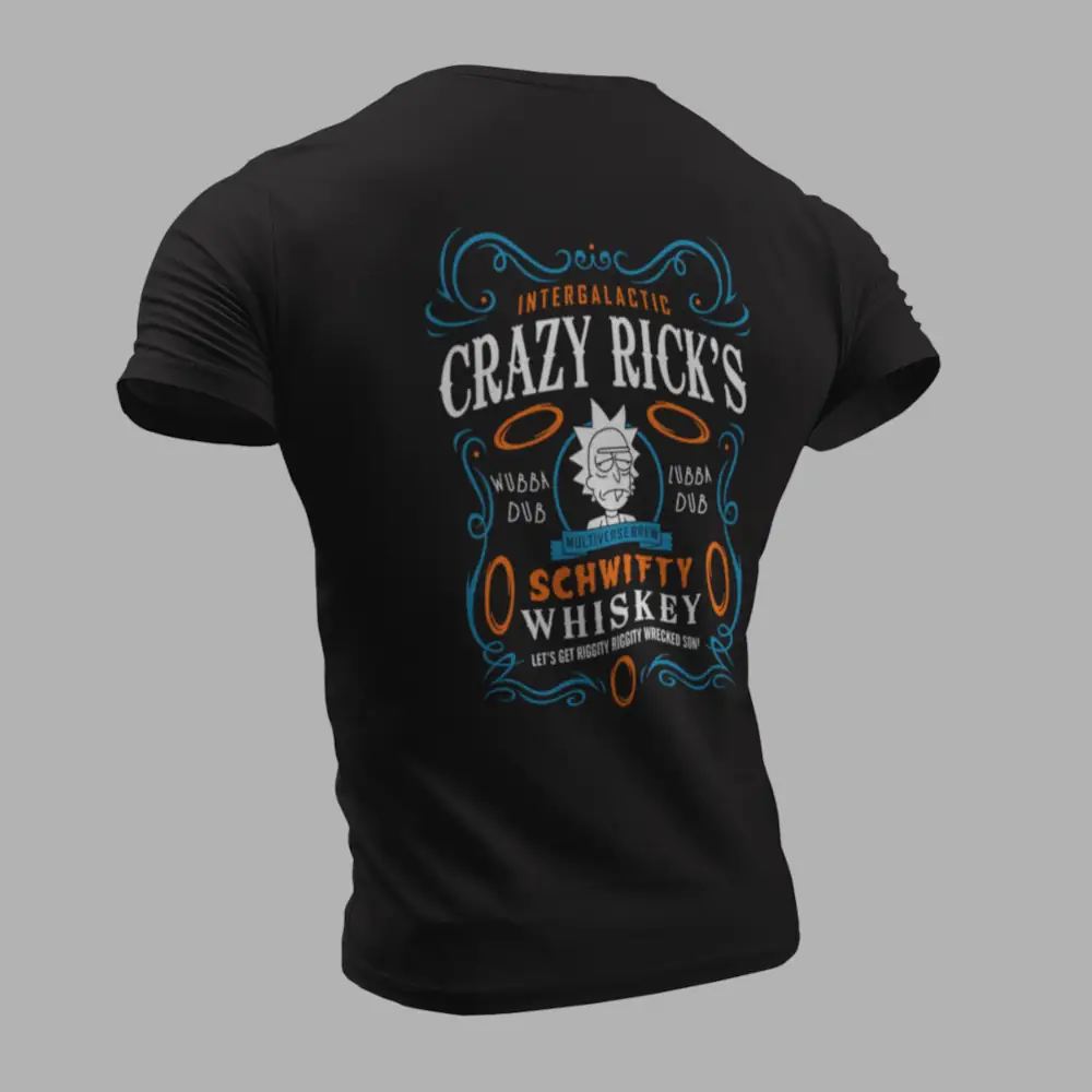 Rick and Morty T-Shirt, Crazy Rick's Schwifty Whiskey Black T-Shirt - Image 2