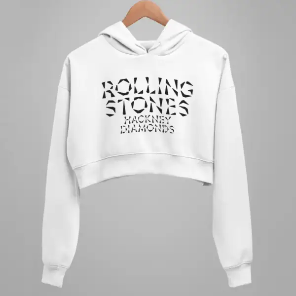 Rolling Stones Crop Hoodie, Rolling Stones Hackney Diamonds White Crop Sweatshirt
