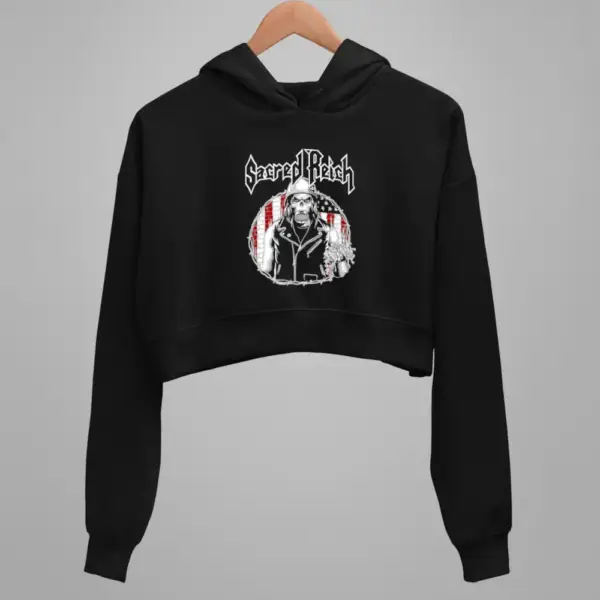 Sacred Reich Crop Hoodie, Sacred Reich Artwork Black Crop Hoodie