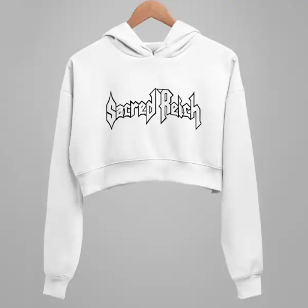 Sacred Reich Crop Hoodie, Sacred Reich Logo White Crop Hoodie