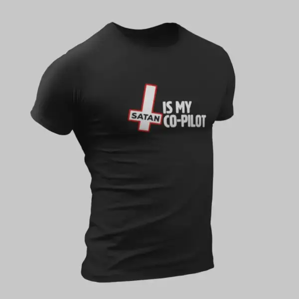 Satan T-Shirt, Satan Is My Co-Pilot Black T-Shirt