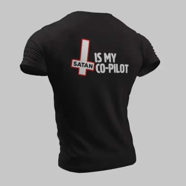 Satan T-Shirt, Satan Is My Co-Pilot Black T-Shirt - Image 2