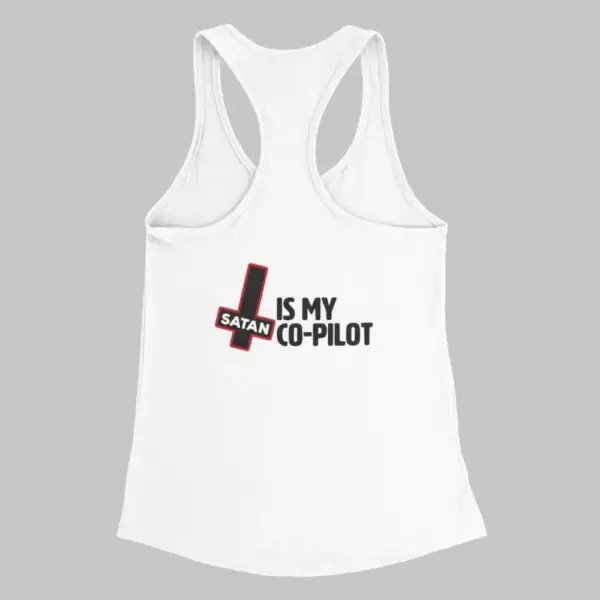 Satan Tank Top, Satan Is My Co-Pilot White Athlete - Image 2
