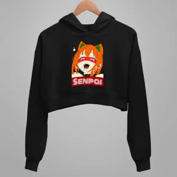 Senpai Crop Hoodie, Senpai Black Crop Sweatshirt