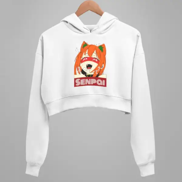 Senpai Crop Hoodie, Senpai White Crop Sweatshirt