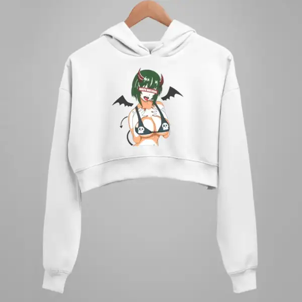 Senpai Crop Hoodie, Waifu Material White Crop Sweatshirt