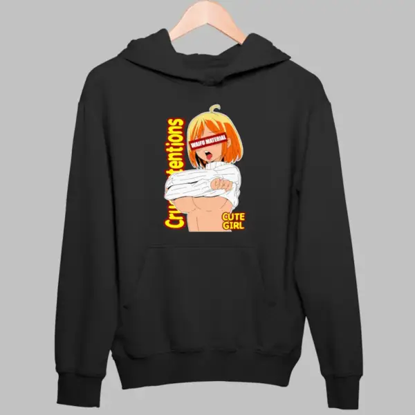 Senpai Hoodie, Waifu Material Cute Girl Black Sweatshirt