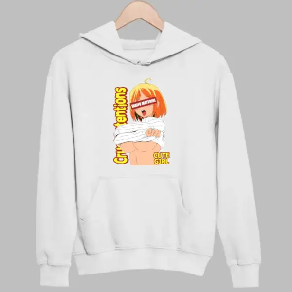 Senpai Hoodie, Waifu Material Cute Girl White Sweatshirt
