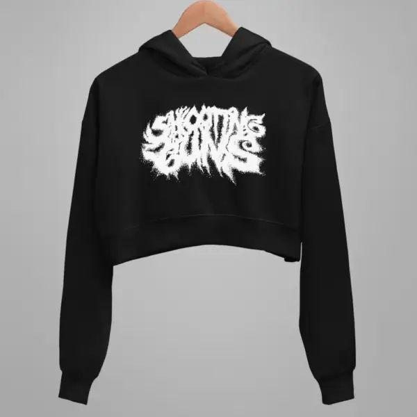 Shooting Guns Crop Hoodie, Shooting Guns Logo Black Crop Sweatshirt