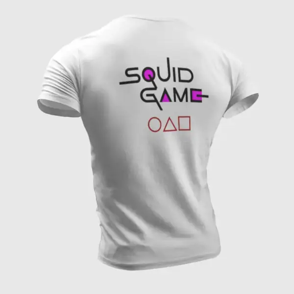Squid Game T-Shirt, Squid Game Logo with Symbols White T-Shirt - Image 2