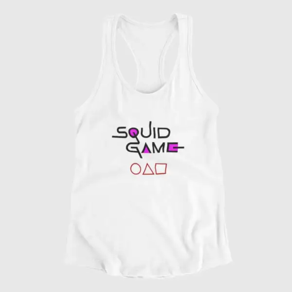 Squid Game Tank Top, Squid Game Logo with Symbols White Tank Top Shirt