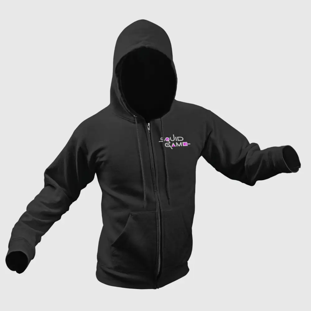 Squid Game Zip Hoodie, Squid Game Logo Black Zipper Hoodie - Image 2