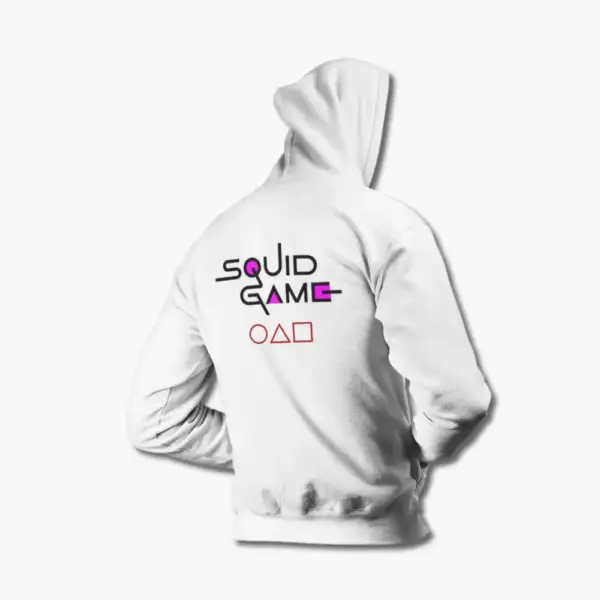 Squid Game Zip Hoodie, Squid Game Logo with Symbols White Zipper Hoodie