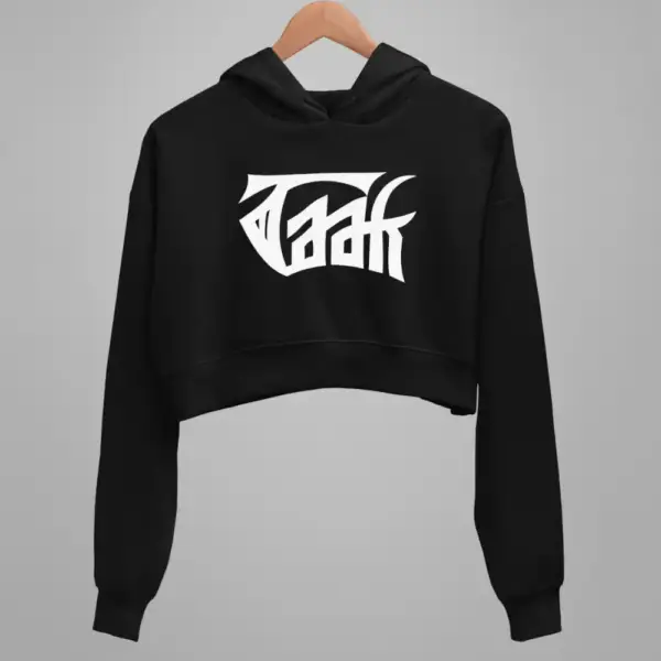 Taak Crop Hoodie, Taak Logo Black Crop Sweatshirt