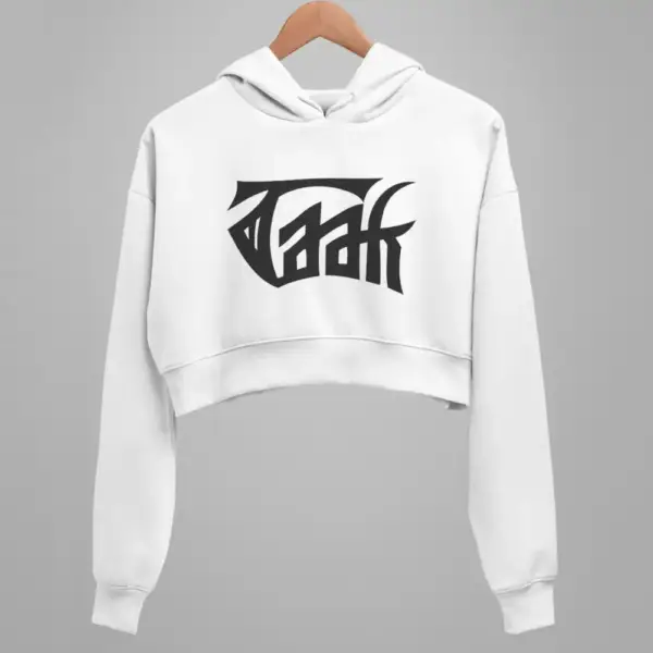 Taak Crop Hoodie, Taak Logo White Crop Sweatshirt