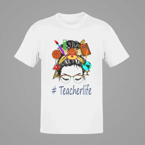 Teacherlife T-Shirt, Teacherlife Messy Bun White T-Shirt