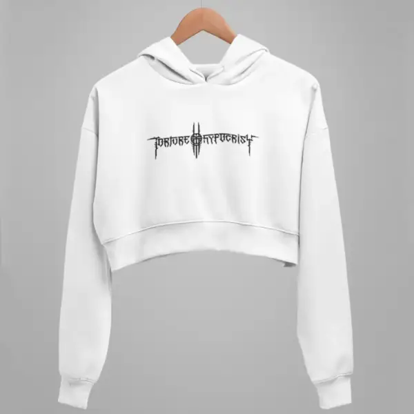 Torture of Hypocrisy Crop Hoodie, Torture of Hypocrisy Logo White Crop Sweatshirt