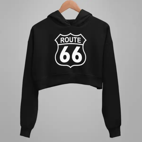 US Route 66 Crop Hoodie, Route 66 Black Crop Sweatshirt