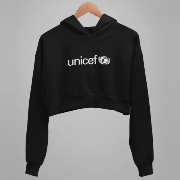 Unicef Crop Hoodie, Unicef Logo Black Crop Hoodie